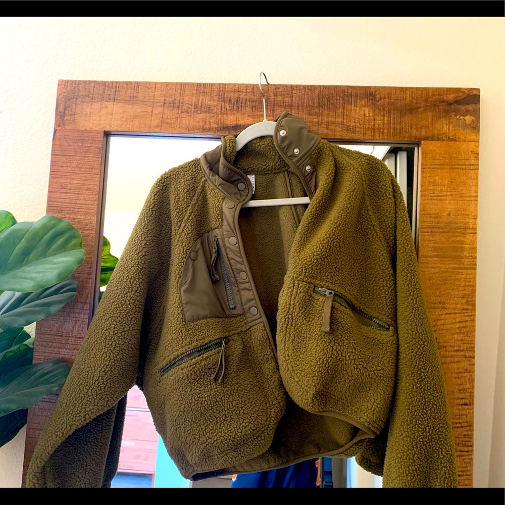 Free People (from Revolve) XS Teddy coat in Olive Green.